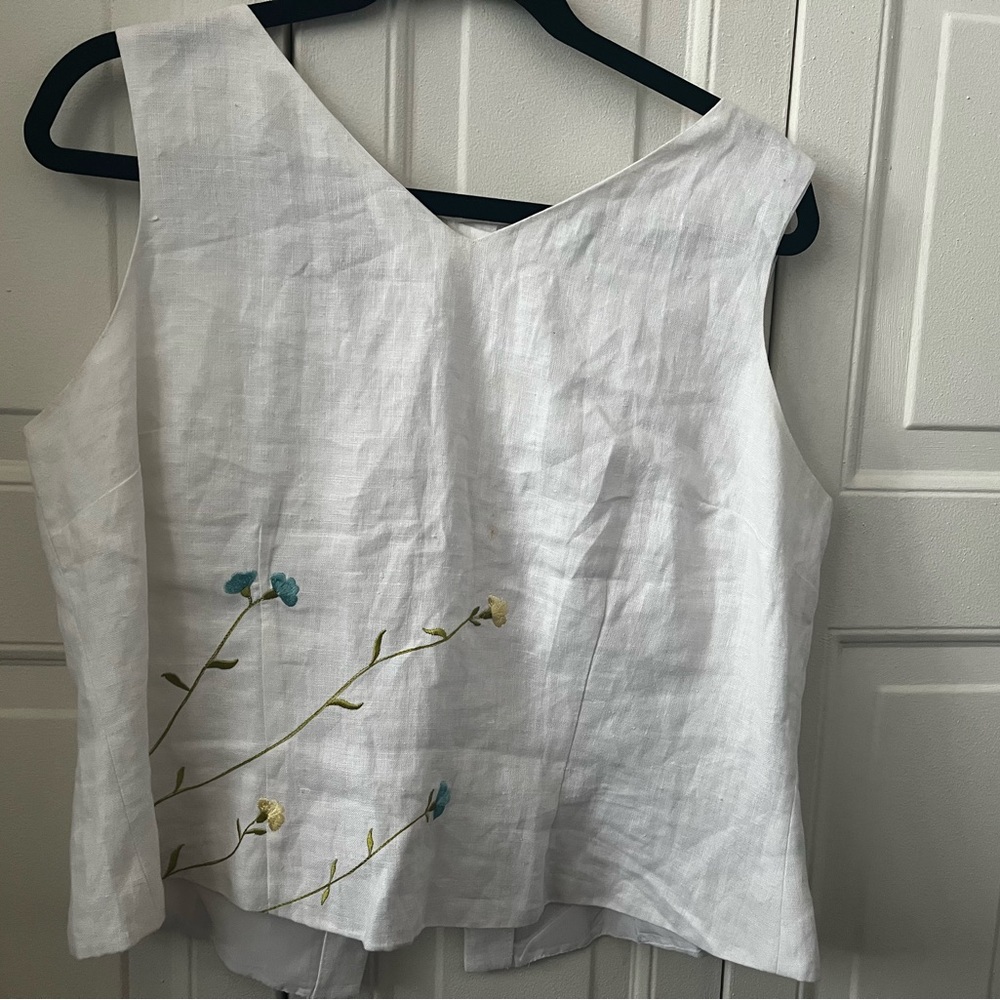 white linen floral shirt